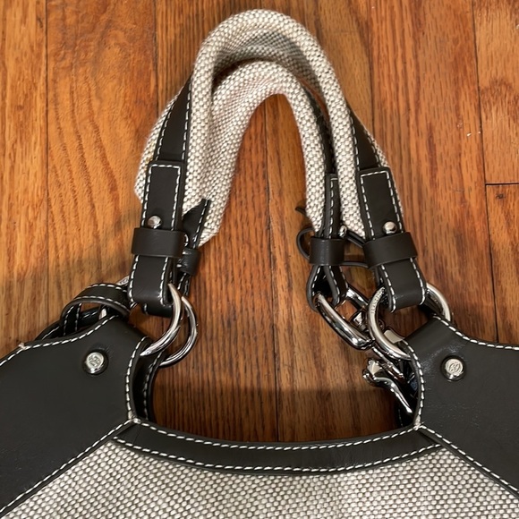 Francesco Biasia Beige Canvas Brown Leather Trim Shoulder Bag Tote Bag - Picture 3 of 14